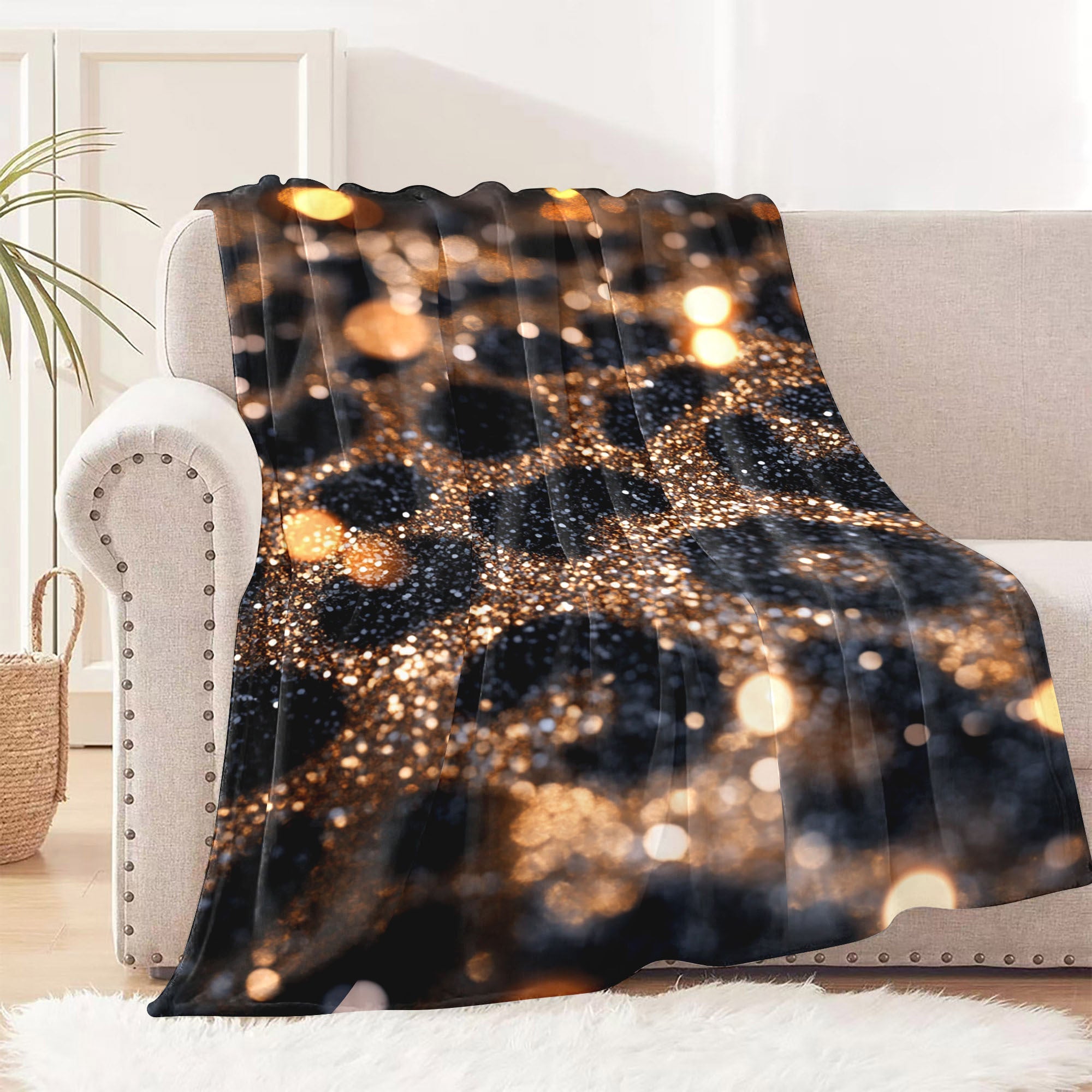 Black and Gold Leopard Print Flannel Fleece Blanket Soft Warm Throw for Sofa Bed Camping