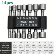 14pcs 1/4 Inch Hexagonal Shank Power Nut Driver Bits Chrome Vanadium Steel