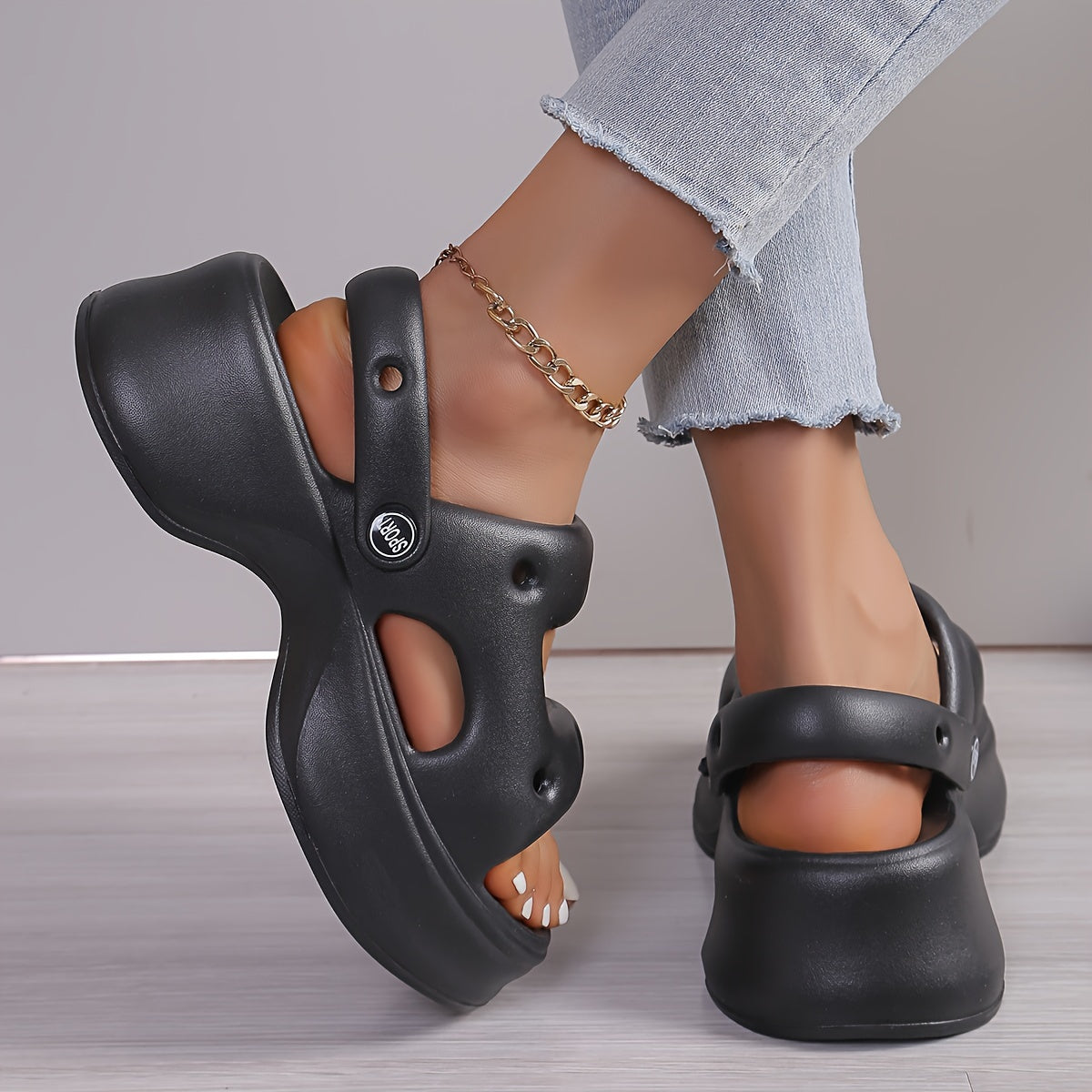 Women’s Platform Slip-On Shoes with Cushioned Sole and Open Toe