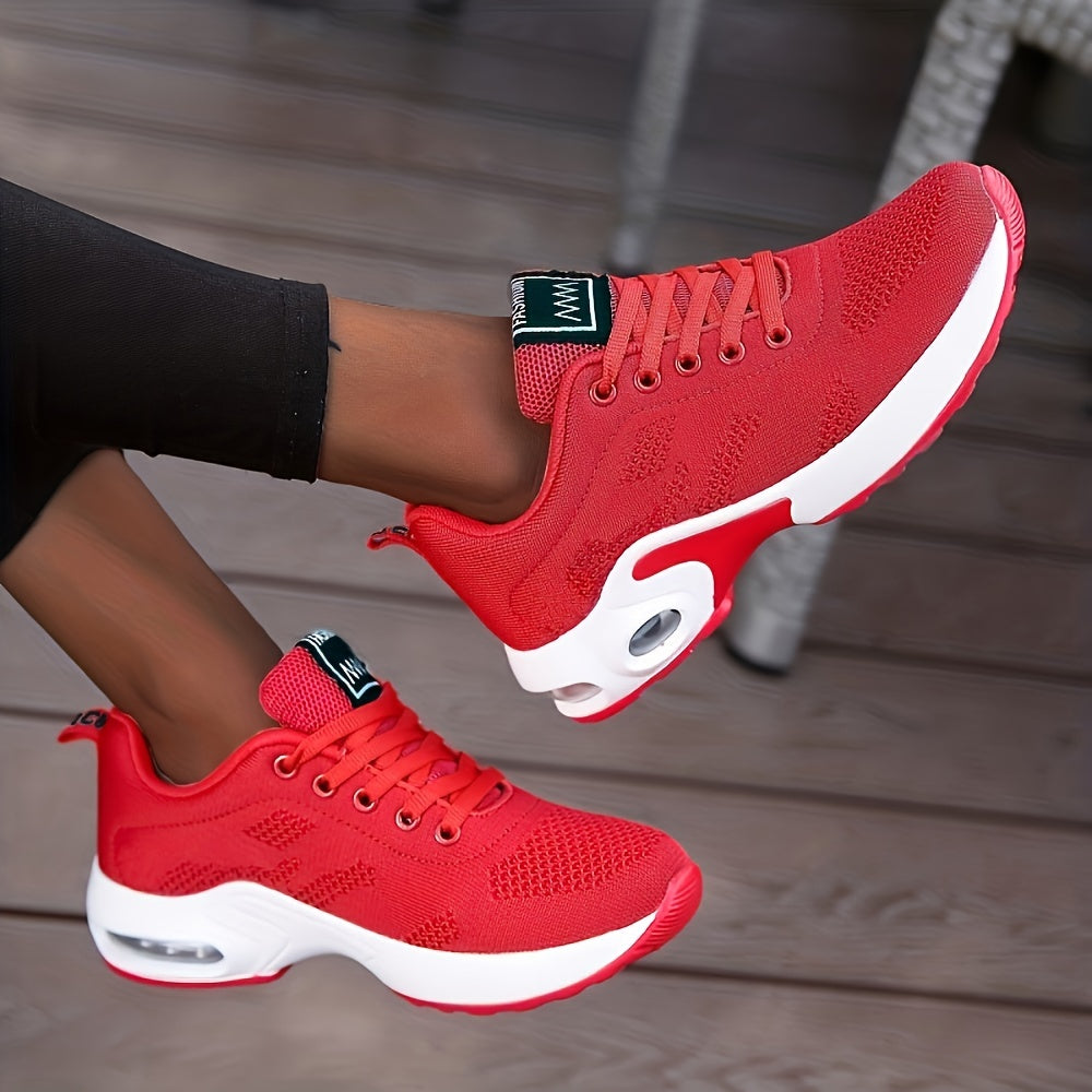 Women's Mesh Lace-Up Sneakers Lightweight Air Cushion Running Sports Shoes