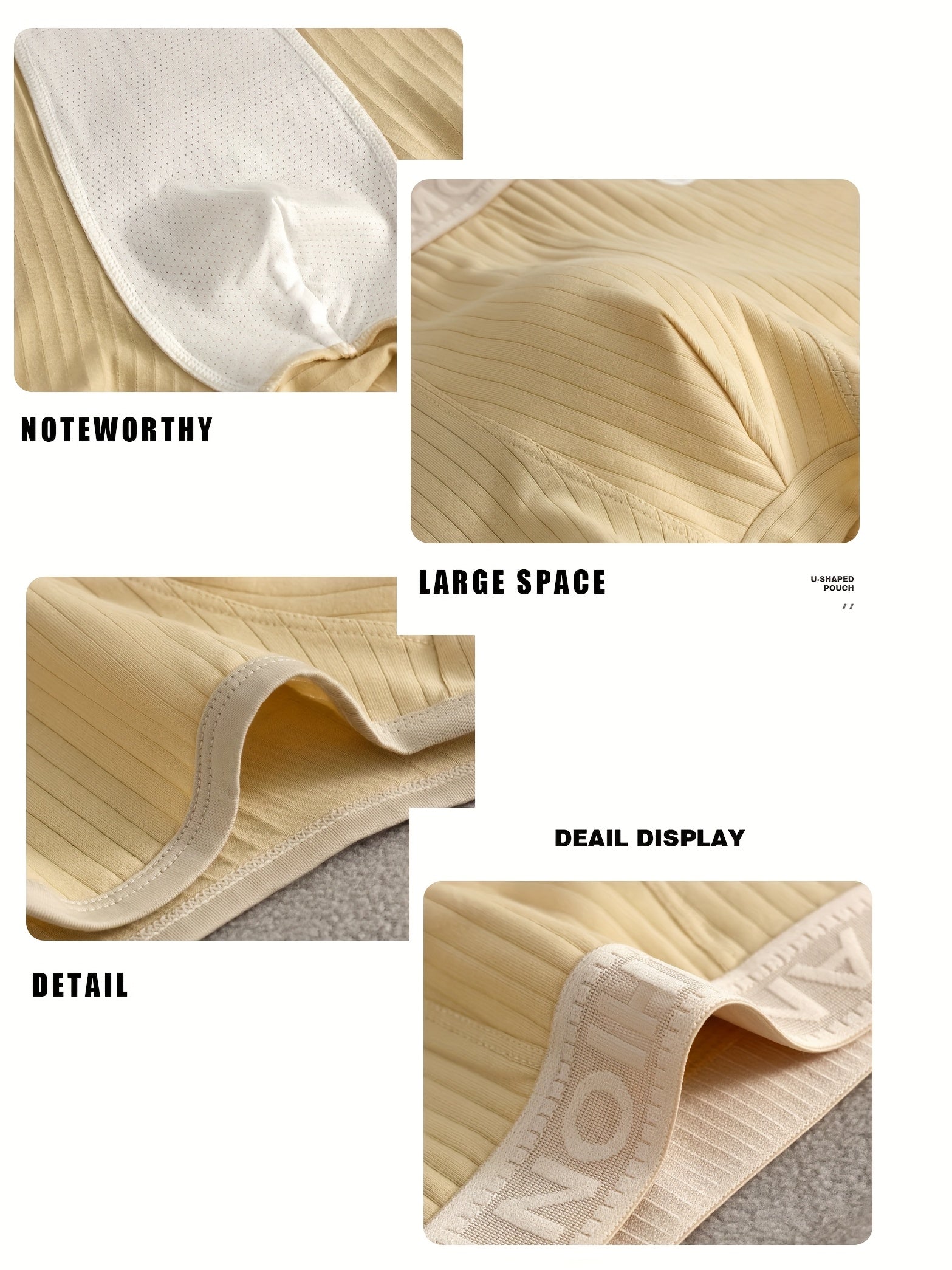 Men's Ribbed Boxer Briefs Set 3 Pack Polyester Stretch Casual Sports Underwear