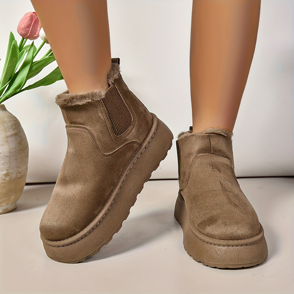 Women's Winter Slip-On Boots with Thick Platform Sole Non-Slip Traction