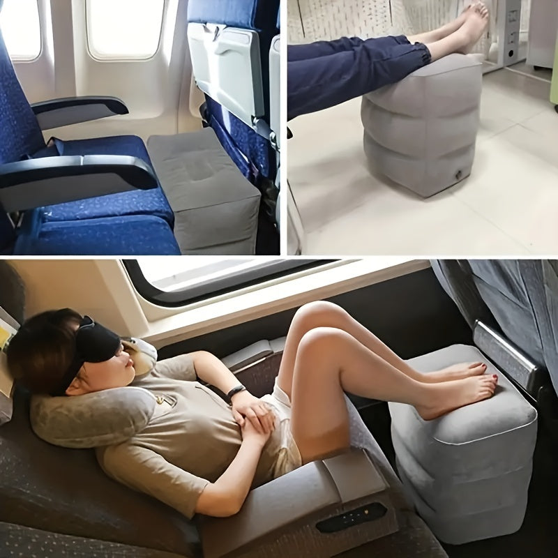 Inflatable Airplane Foot Rest Pillow Travel Support Adjustable Height Portable Comfort