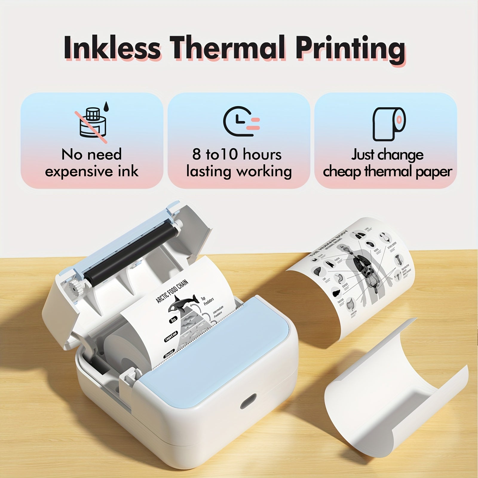 Portable Thermal Label Printer Wireless Battery-Powered for Android iOS Monochrome