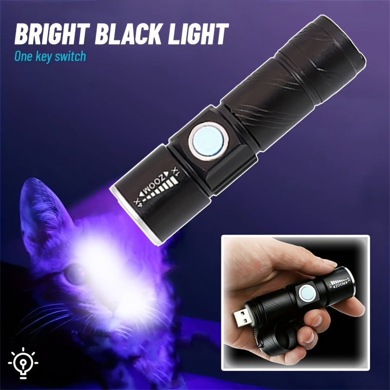 Rechargeable UV Flashlight for Pet Urine Stains Resin Curing Scorpion Hunting 395nm
