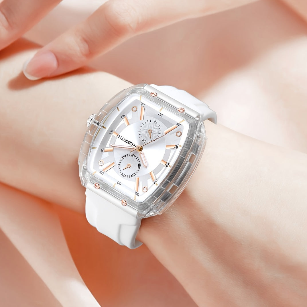 Unisex Square Watch with Silicone Strap and Long-Lasting Battery