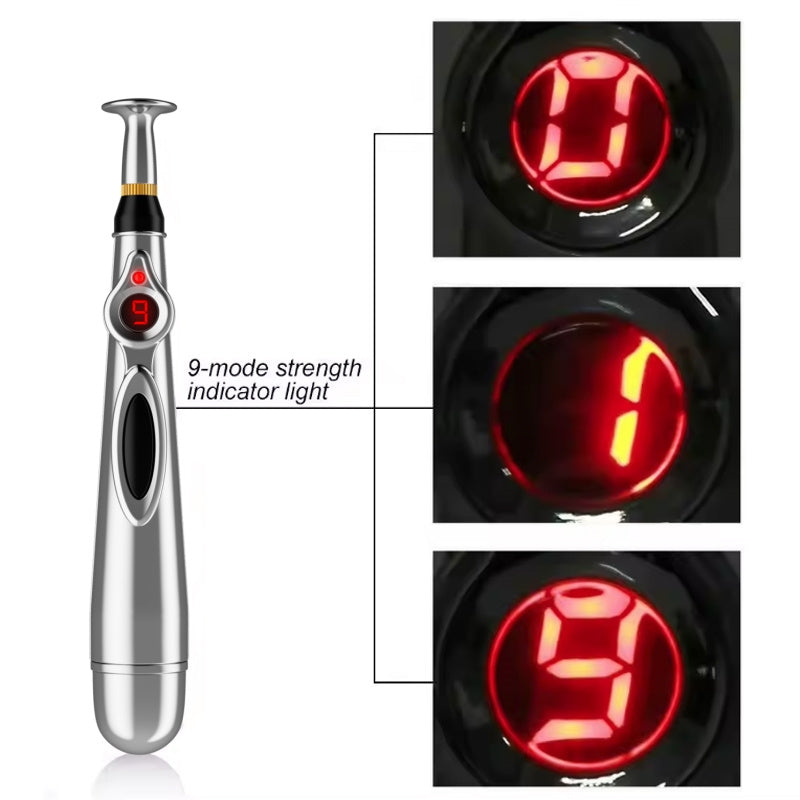 Bolígrafo de masaje eléctrico con 9 modos, pantalla digital, cabezales intercambiables para espalda, cintura y piernas