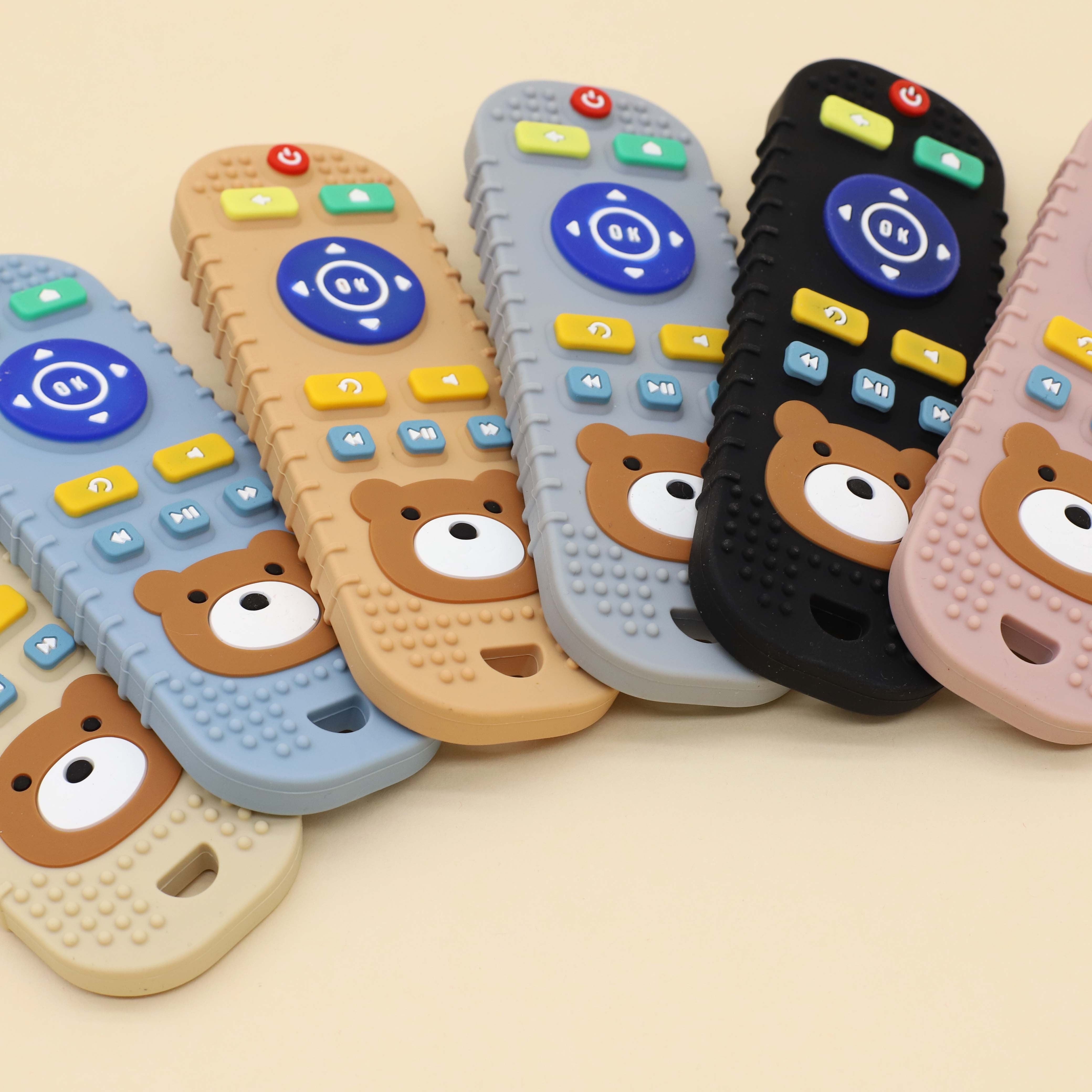 Food-Grade Silicone Baby Teether Toy Simulated Remote Control Oblong Black for 0+