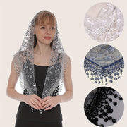 Women's Floral Embroidery Lace Shawl Triangle Scarf Cape Hollow Out Breathable Fabric for Head Covering