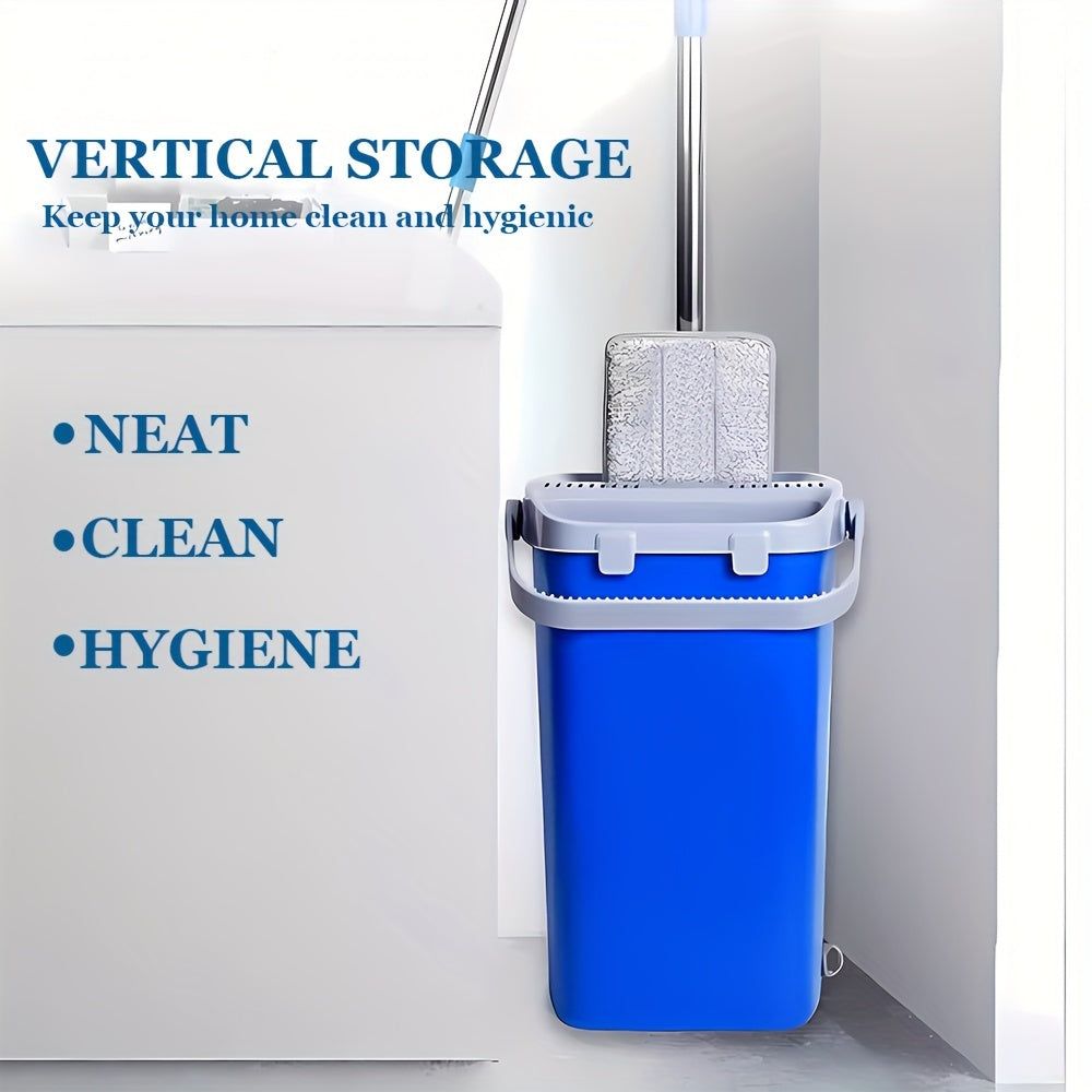 "Tekis Mop va Chelak To'plamini qo'lga oling, qulay siqish mexanizmi bilan oson tozalash uchun. Ushbu 2-in-1 tizimi quruq va nam tozalash uchun mukammal, qayta ishlatiladigan mikroto'qimalar yostiqlari laminat, yog'och va plitka pollarga yumshoqdir. Yo'q"