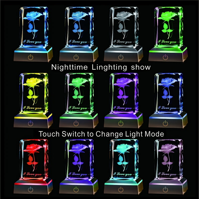 3D Розовая кристальная лампа с LED-подсветкой для Дня матери, дня рождения, юбилея, настольного декора
