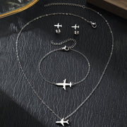 Women’s Jewelry Set Stainless Steel Airplane Pendant Necklace Bracelet Earrings Gift