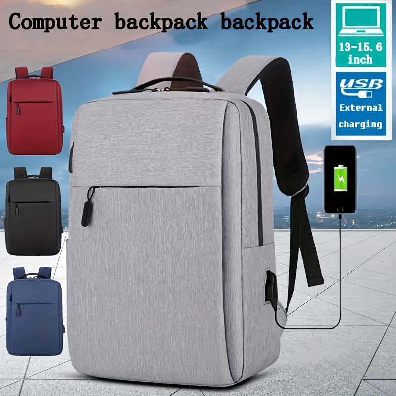 Grey Fabric Laptop Backpack with Zipper Closure and Adjustable Strap for School and Outdoor Use