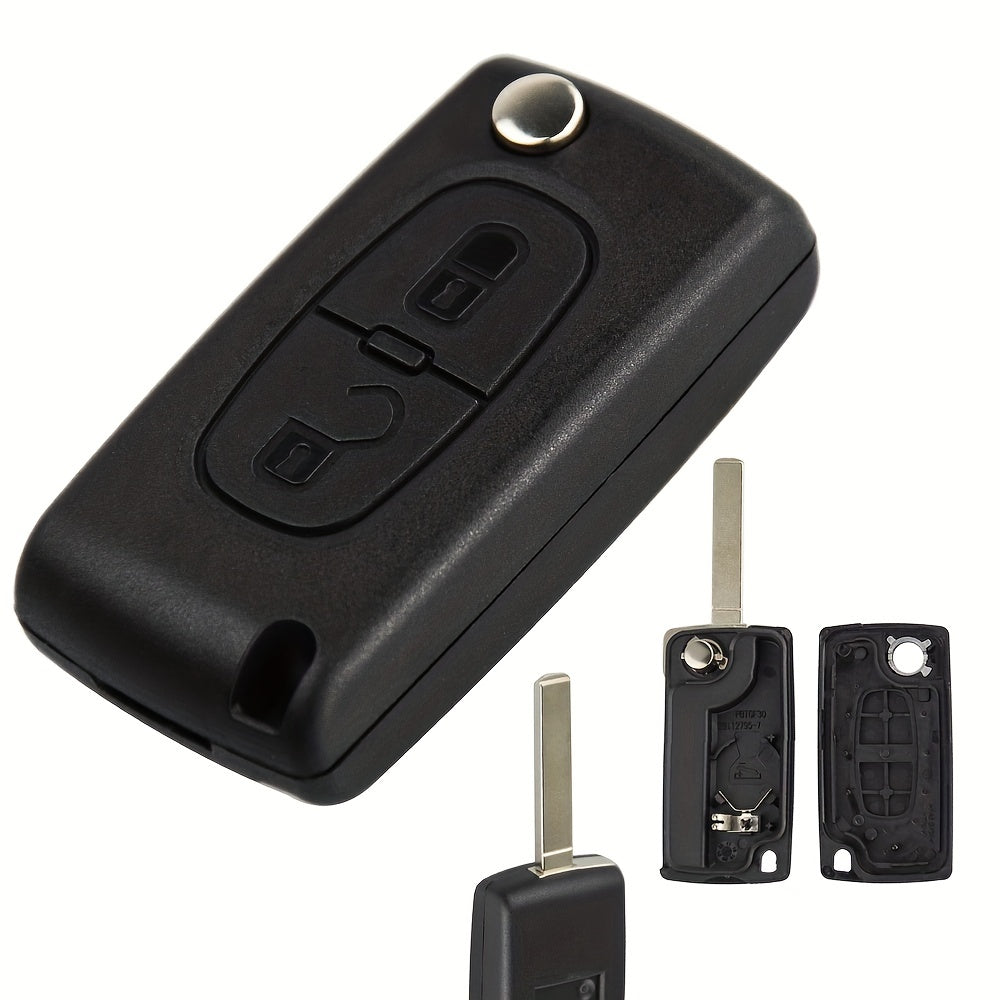 Two-Button Car Key Fob Shell Black Plastic Flip Key Case Durable Design