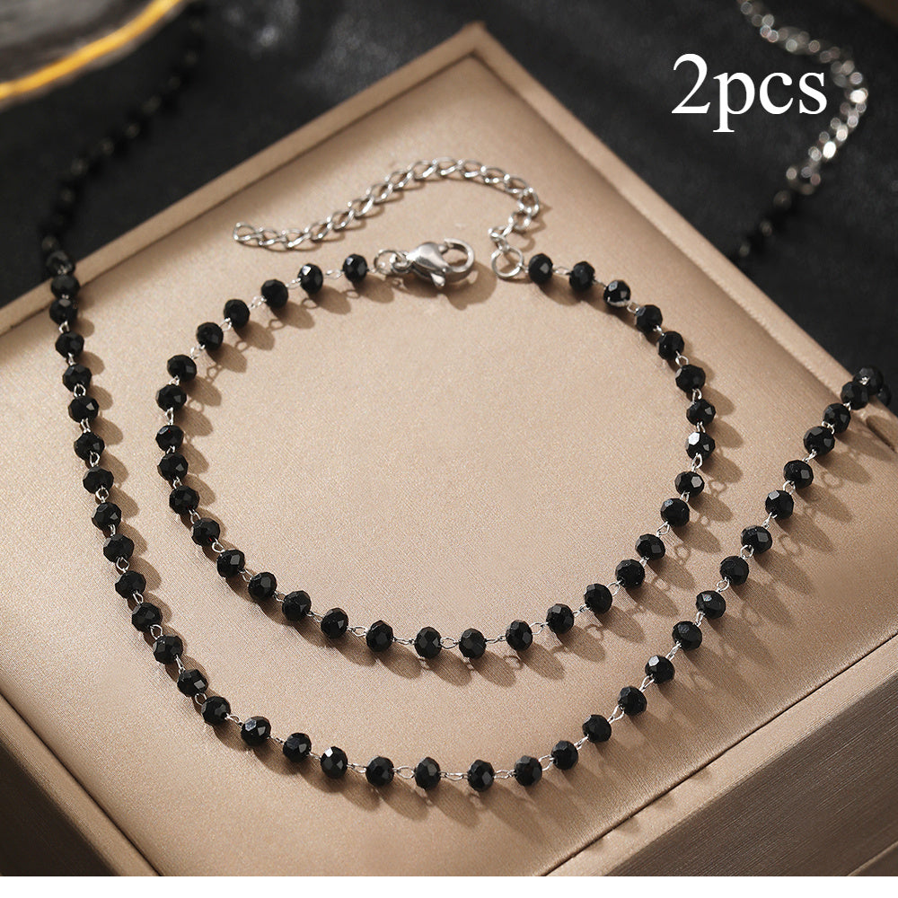 Black Imitation Pearl Jewelry Set for Women Necklace and Bracelet