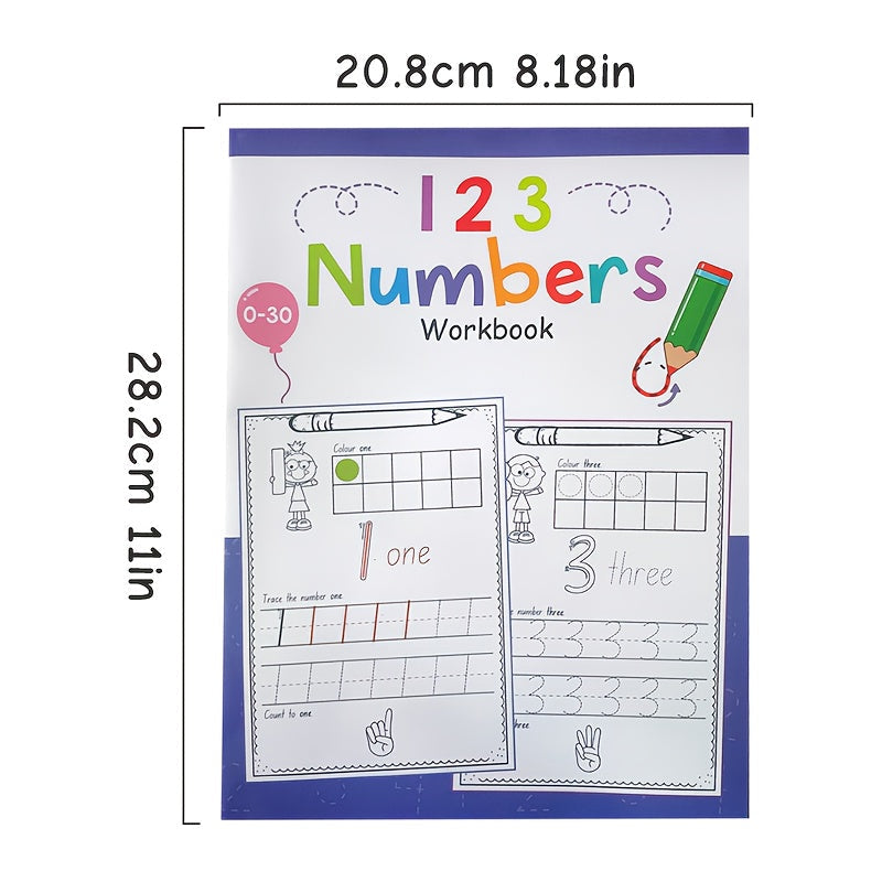 Children's A4 Writing and Coloring Workbook for Numbers 0-30 Developing Grip and Control