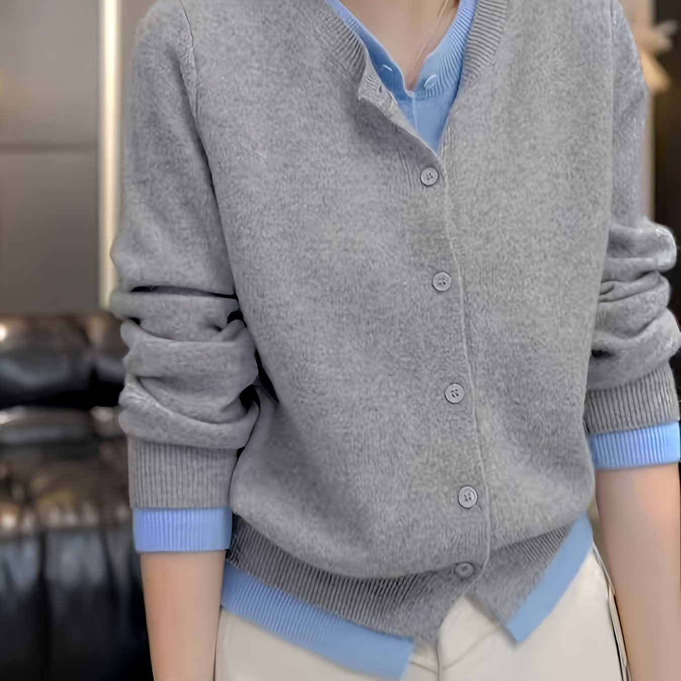 Plus Size Women's Color Block Faux Two-Piece Oversized Cardigan