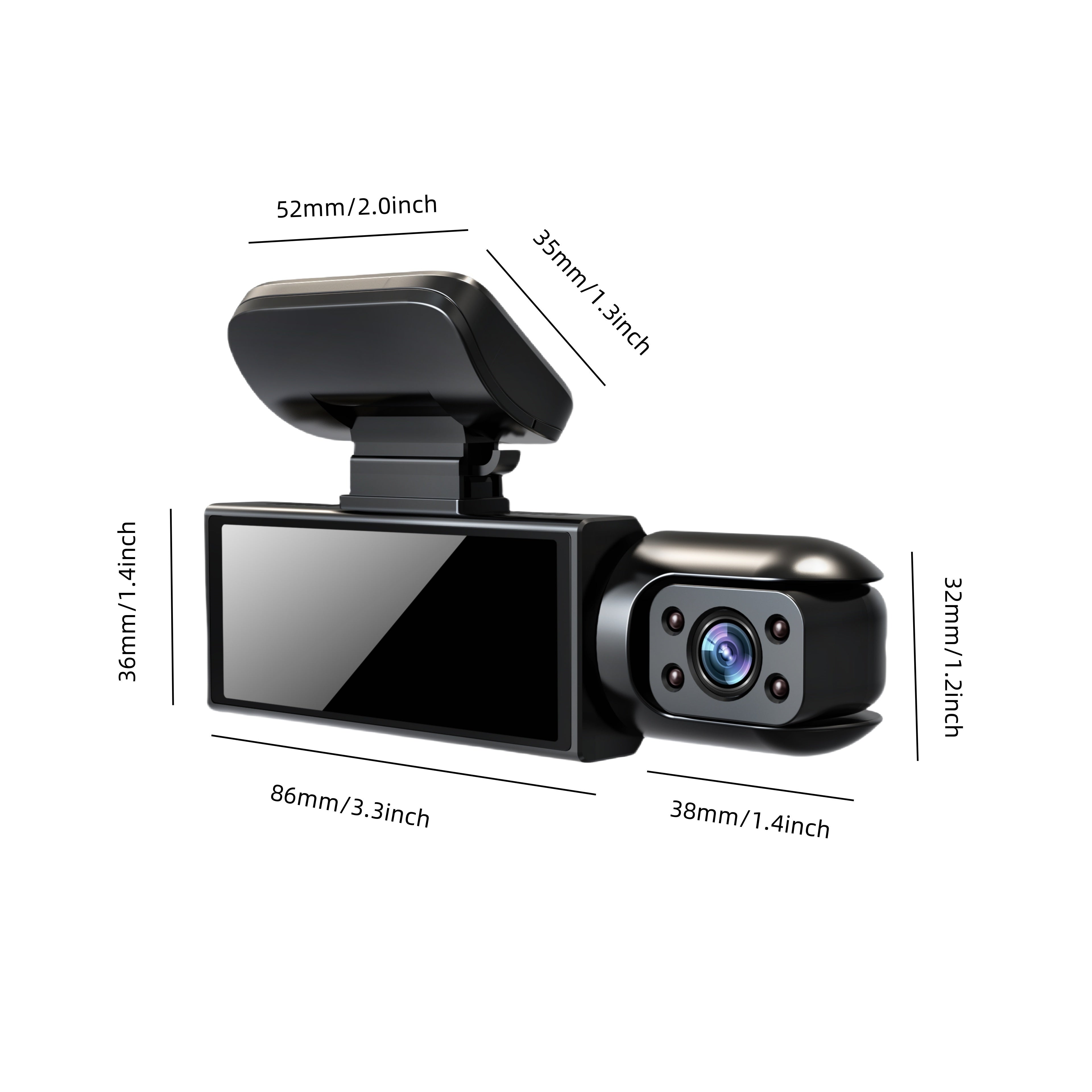 1080P Dual Camera Car DVR Night Vision Wide Angle IPS Screen Easy Install Rechargeable Battery
