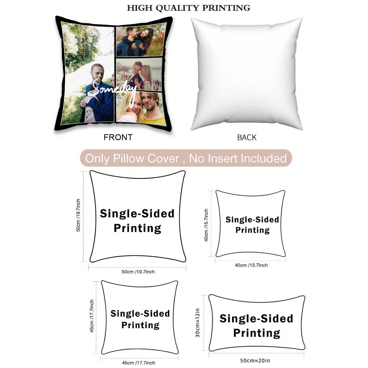 Personalized Photo Cushion Cover Square Throw Pillow Soft Polyester Machine Washable Room Decor Gift
