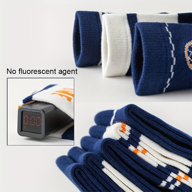 Boys Athletic Socks Mid-Calf Length 10 Pairs Blue Orange White Sports Socks