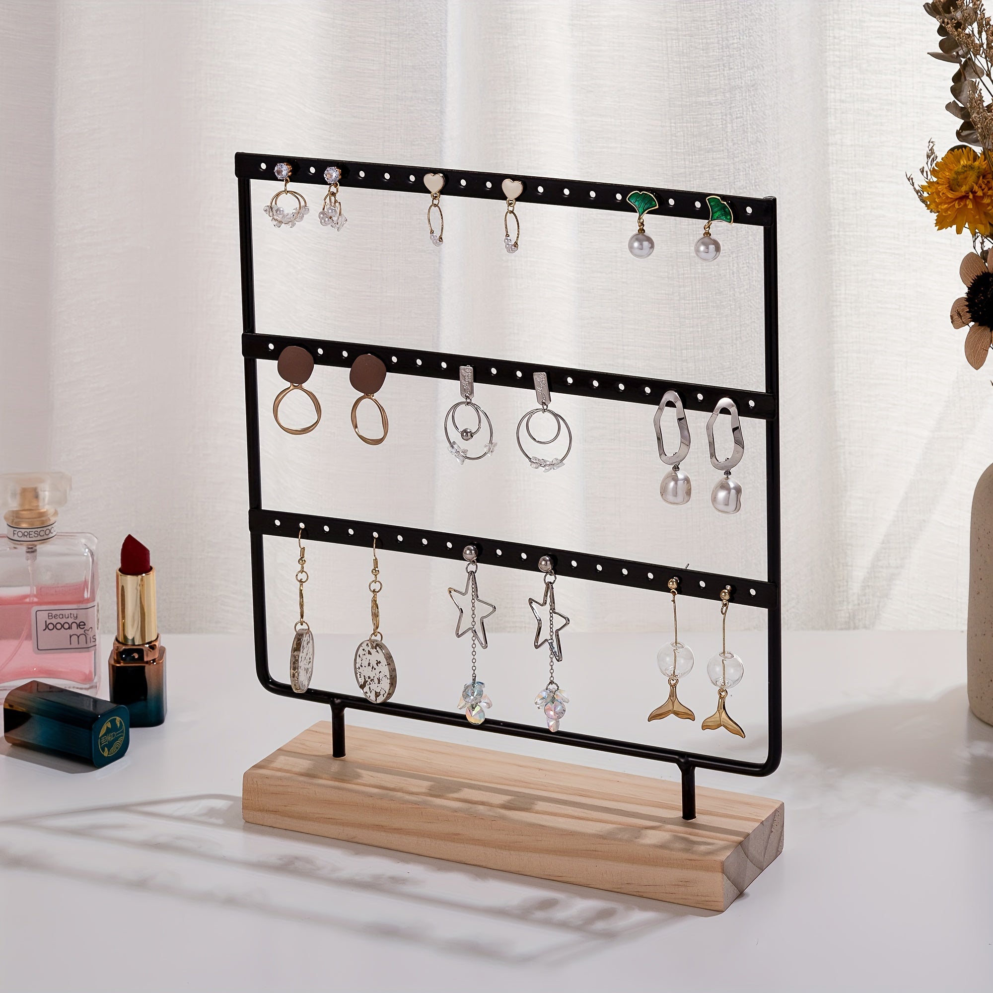 Средний деревянный и железный трехъярусный подставка для серег и украшений