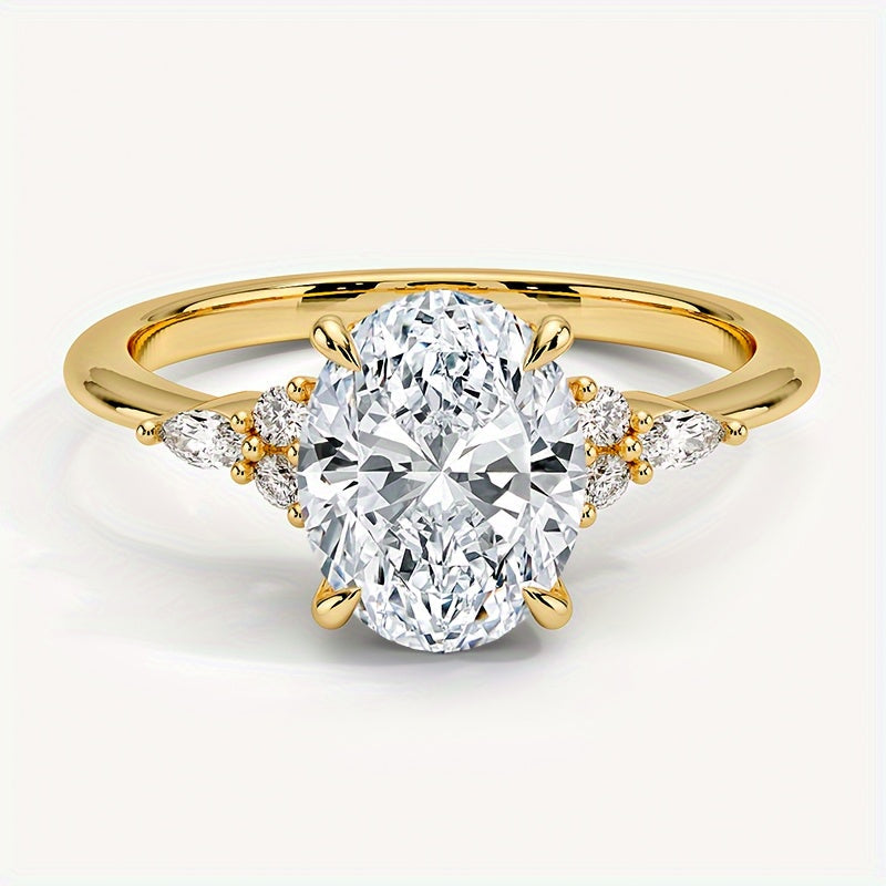 Oval Moissanite Engagement Ring 3ct Sterling Silver 18K Plated April Birthstone Wedding Jewelry