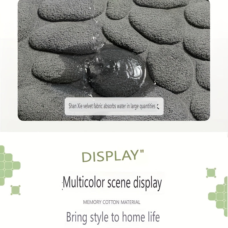 Memory Foam Bath Mat Non-Slip Pebble Design Water-Absorbent Polyester Rug