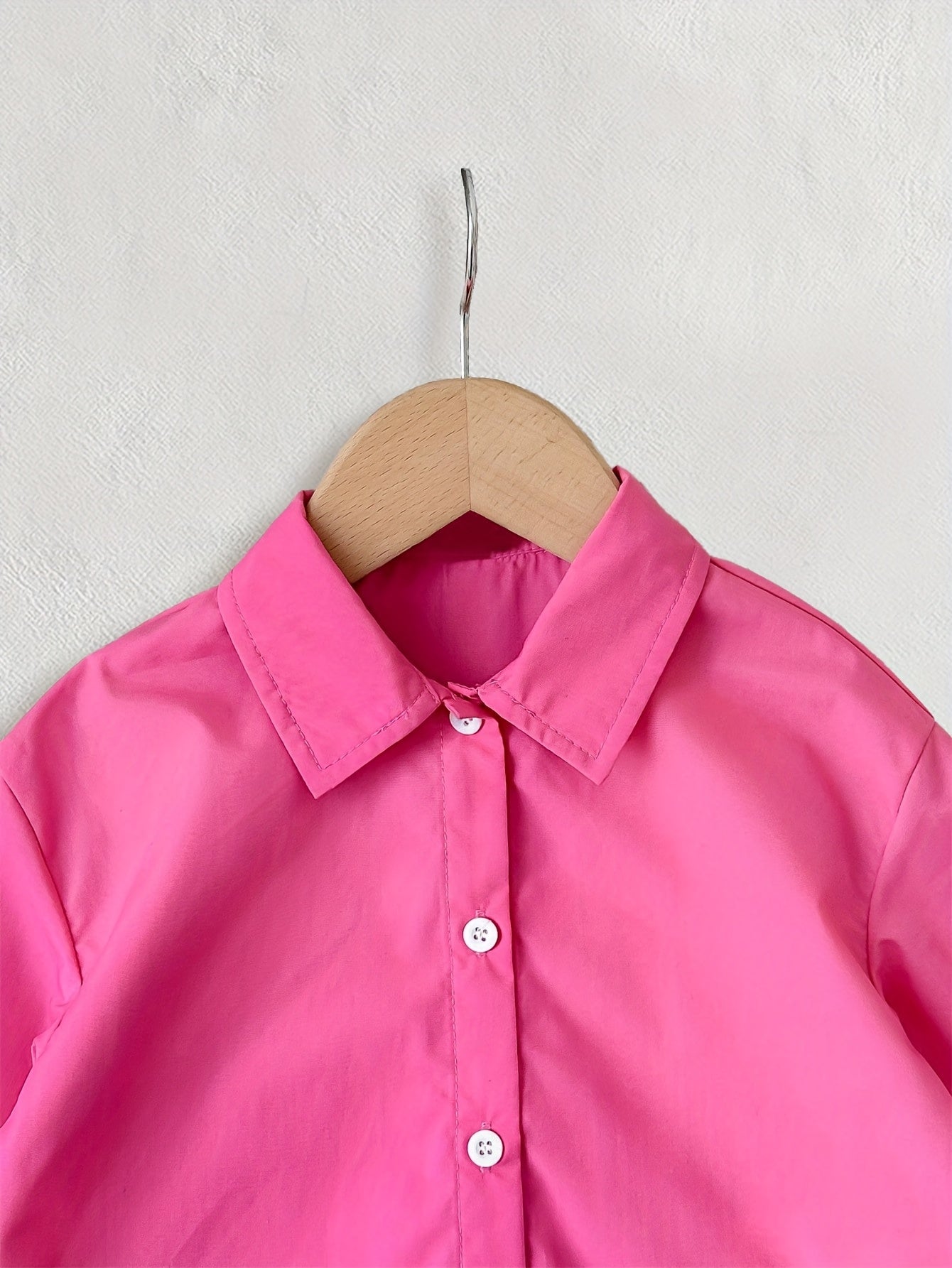 Girls' Pink Button-Up Shirt Jacket for Toddlers and Kids Spring Fall Casual Polyester