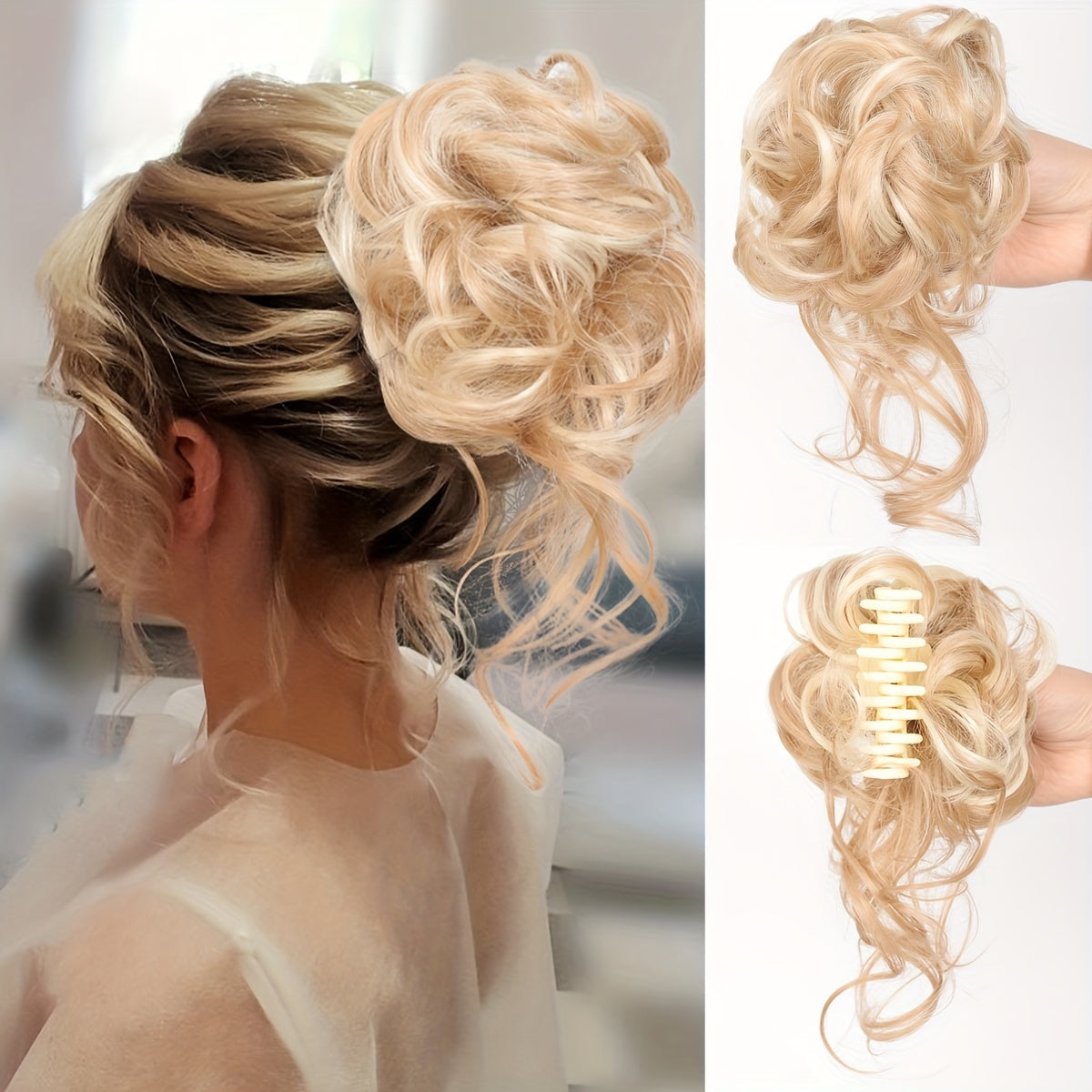 Women's Synthetic Hair Bun Claw Clip for Updos and Styling