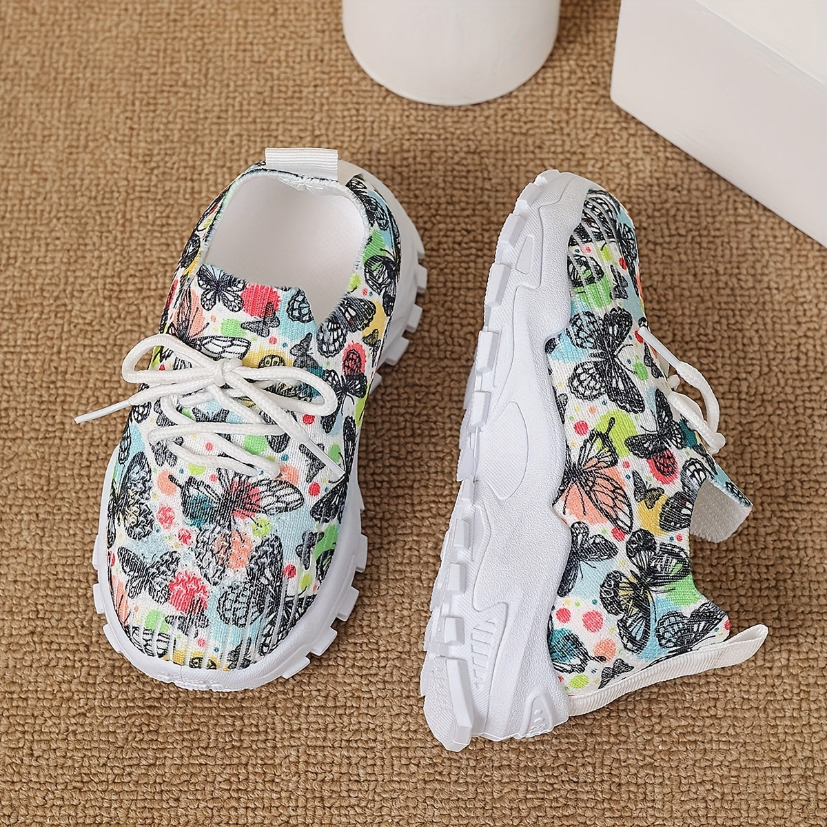 Girls Boys Toddler Butterfly Pattern Casual Sneakers Non-slip Fabric Low Top Running Hiking Outdoor