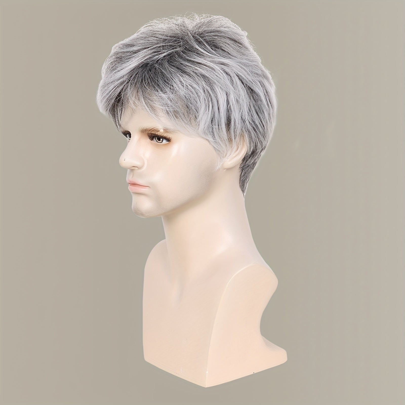 Synthetic Hair Wig 20.32cm Silvery Gray with Bangs for Cosplay and Daily Wear