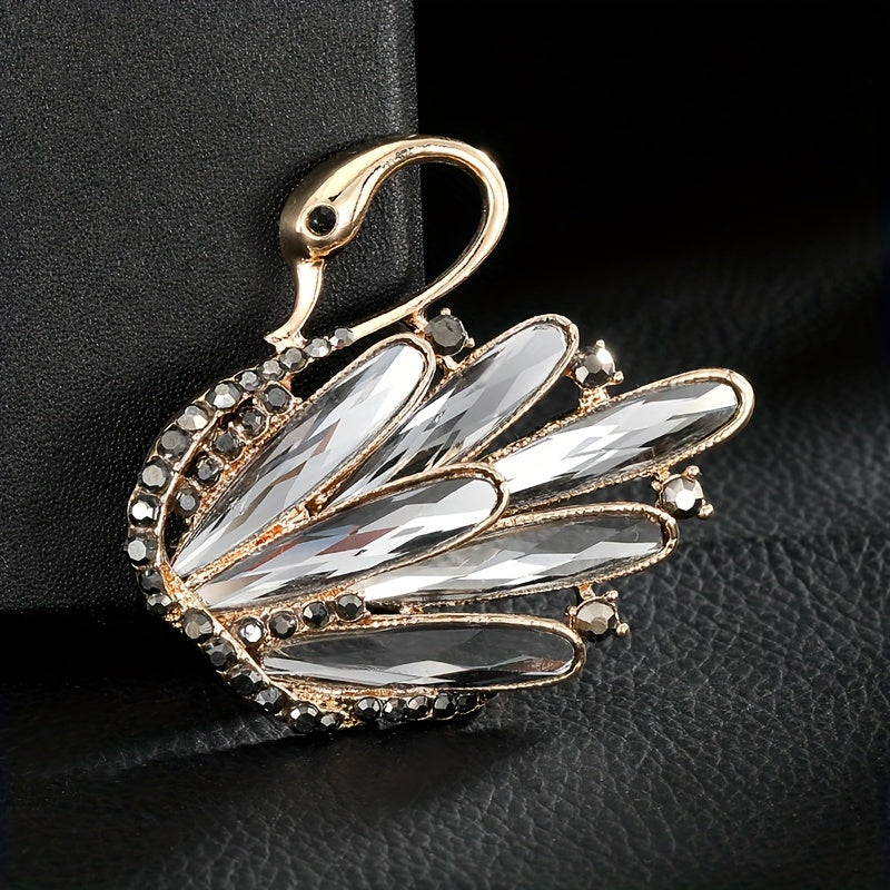 Animal Pin with Crystal Swan and Feather Design for Dresses and Coats