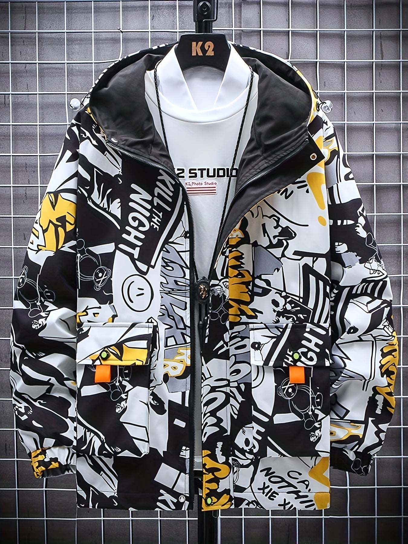 Men's Graffiti Windbreaker Jacket Hooded Spring Autumn All-Over Print Lightweight Outdoor