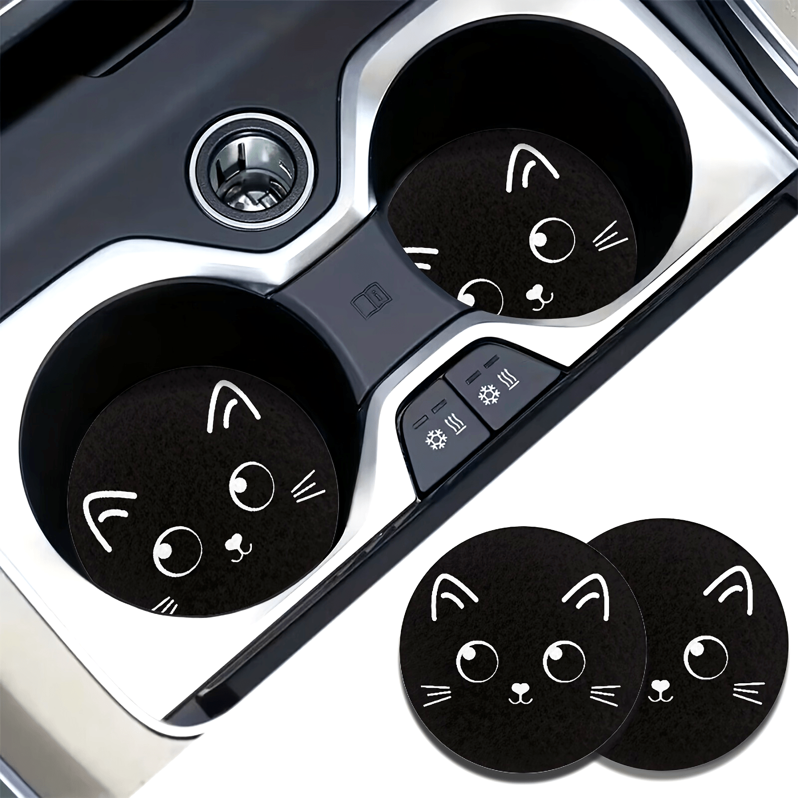 Ayollar uchun keramik avtomobil shamlari, qora mushuk naqshli stakan tutqichlar, 2 ta paket