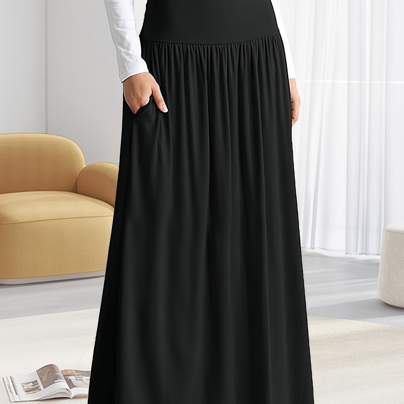 Women's Plus Size Ruched High Waist Maxi Skirt Casual Spring Summer