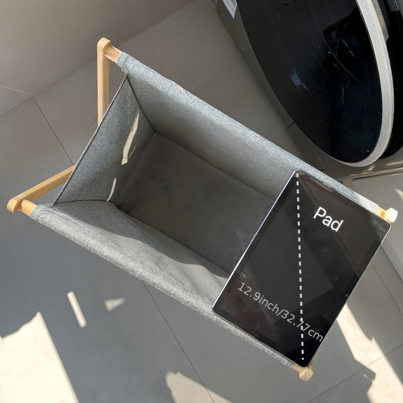 Wood Frame Laundry Basket with Foldable Waterproof Material Large Capacity Organizer for Bedroom Bathroom Dorm