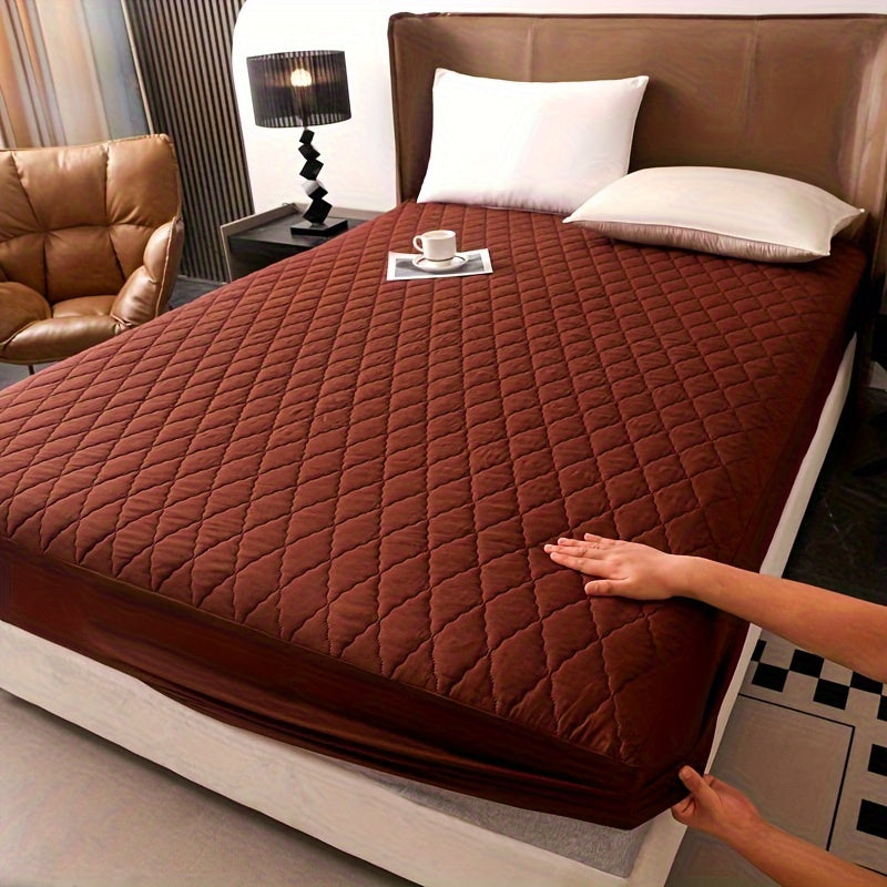 Waterproof Fitted Sheet with Geometric Embossed Pattern Deep Pocket Bed Sheet for Bedroom and Guest Room