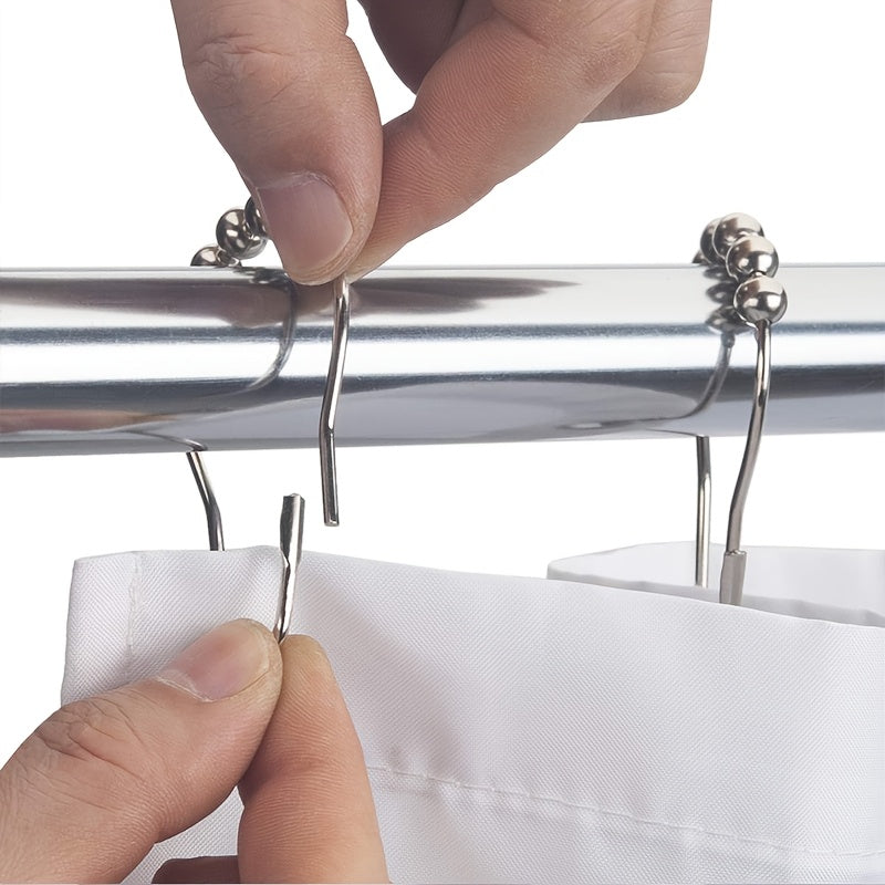 Set of 12 Metal Shower Curtain Hooks with Decorative Beads for Bathroom