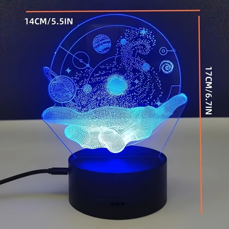 Lámpara nocturna 3D con diseño de universo cósmico, control táctil, cambio de color, alimentada por USB para ambiente en el dormitorio y regalo