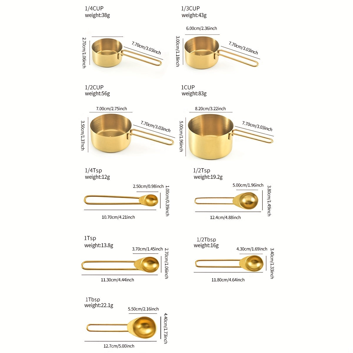 Set of 9 Stainless Steel Measuring Cups and Spoons for Baking and Cooking