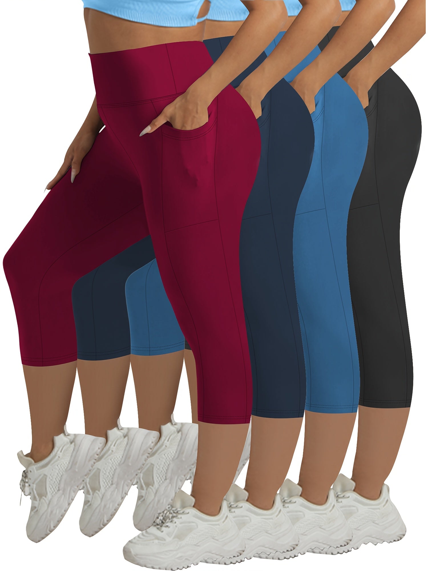 Plus Size High Elasticity Waist Lift Fitness Leggings 4-Pack for Running