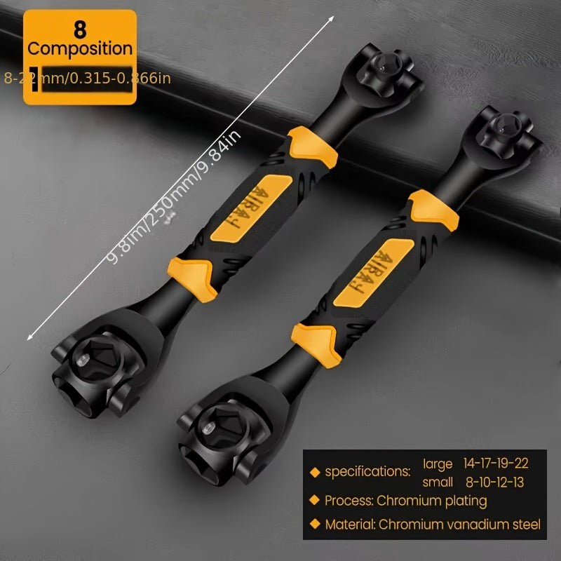 Набор многофункциональных ключей 8-в-1 из хром-ванадиевой стали, нескользящая резиновая рукоятка, прочные легкие ручные инструменты