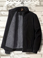 Chaqueta de pana para hombre con forro de felpa, cuello alto, corte regular, otoño e invierno