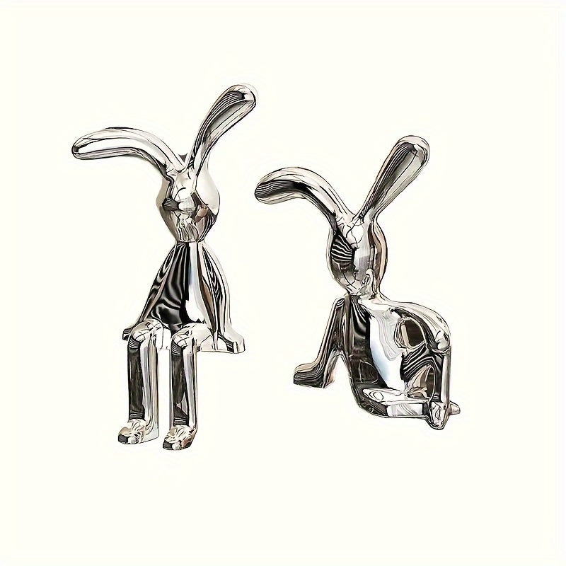 Gold and Silver Electroplated Sitting Rabbit Figurine for Home and Office Decor