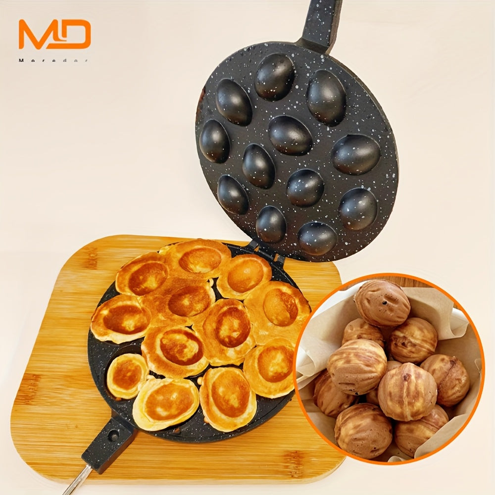 Gaz plitalari uchun 12 teshikli alyuminiy vafli tayyorlagich, elektrsiz, oson tozalash, yong‘oq shaklidagi keklar, pichoq shaklidagi qoliplar