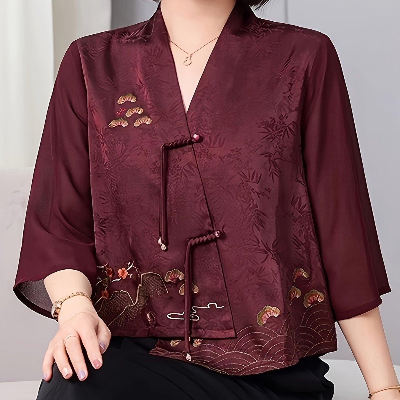Women's V-Neck Blouse with Asymmetrical Hem Short Sleeve Casual Dressy