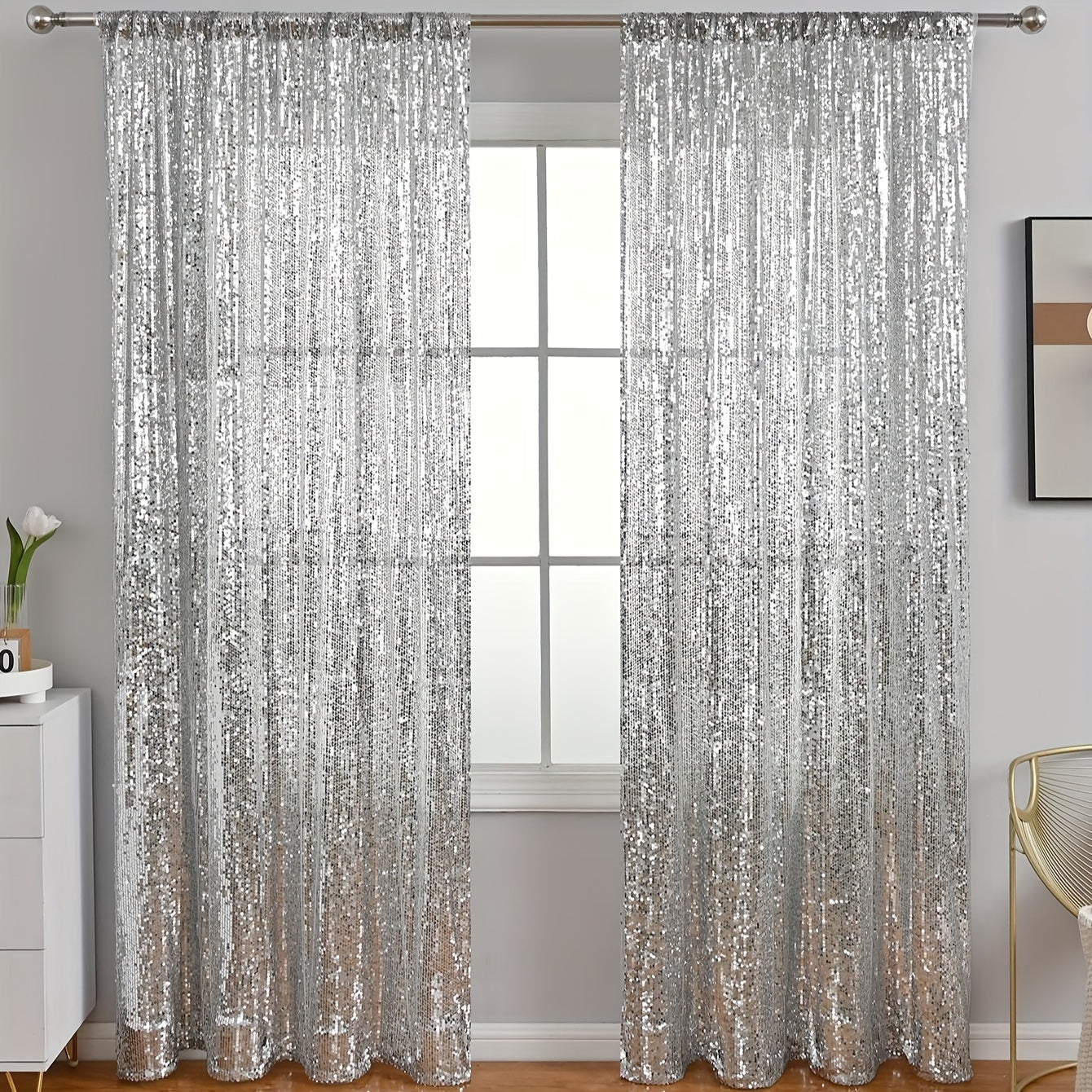 Blackout Curtains with Sequin Decoration for Bedroom or Living Room 1 Piece