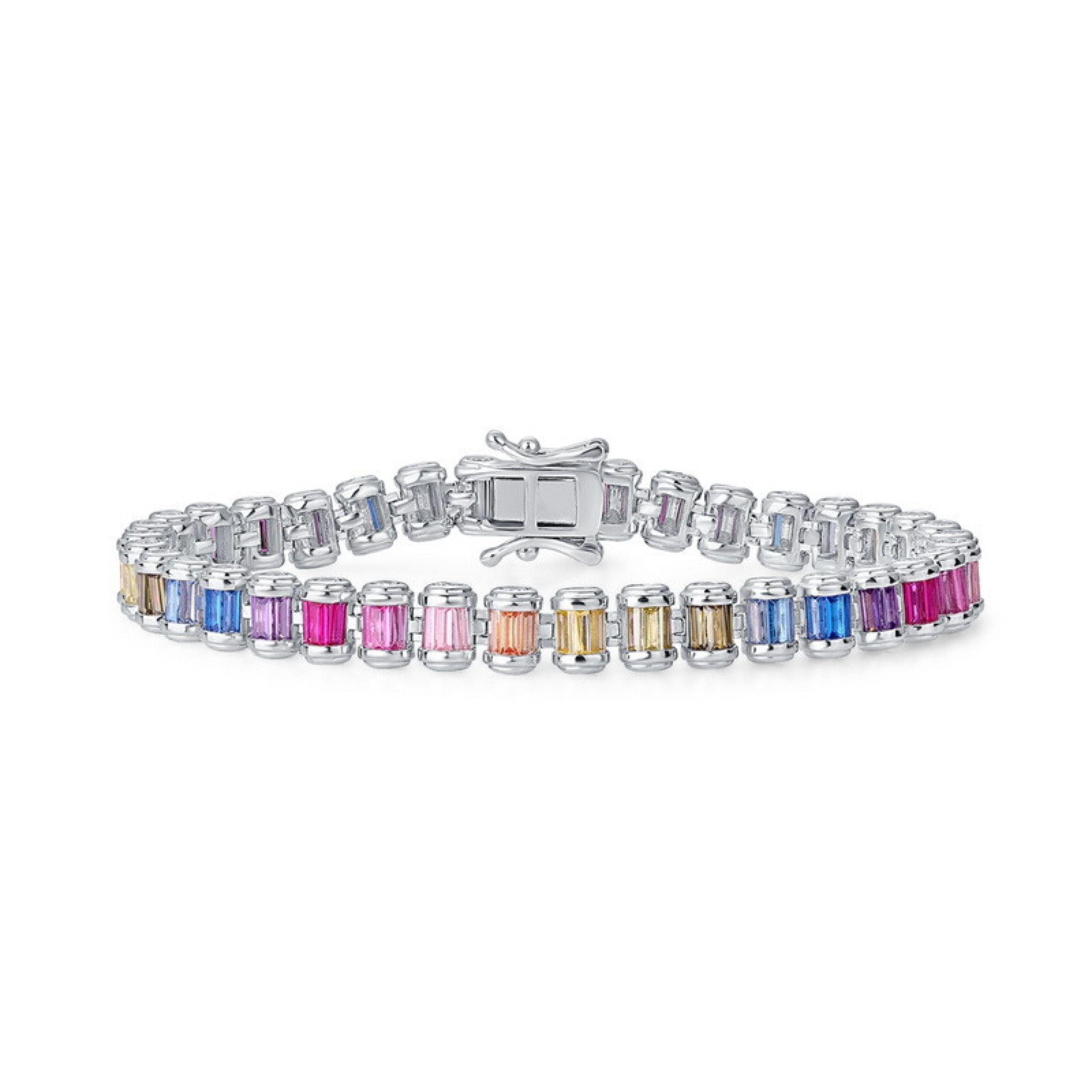 Colorful CZ Sterling Silver Bracelet for Women Festive Gift Jewelry
