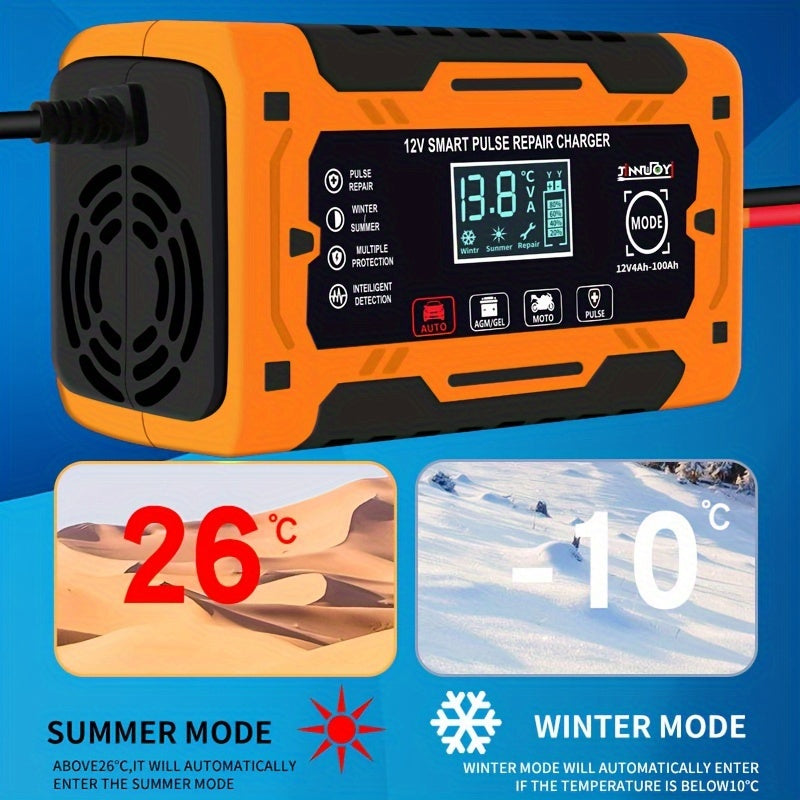 12V 6A avtomatik batareya quvvatlantiruvchi, LCD displey va ta'mirlash funksiyasi bilan, avtomobil va elektr qurilmalari uchun