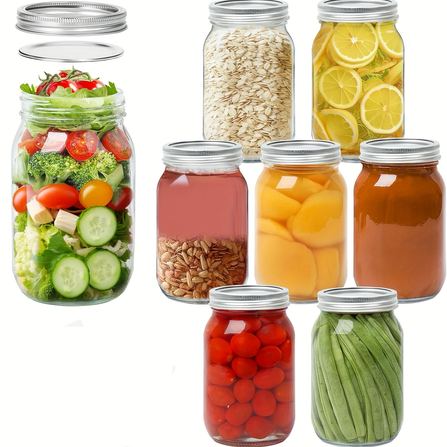 8 Pack 32oz Wide Mouth Mason Jars BPA-Free Glass Canning Jars with Airtight Lids